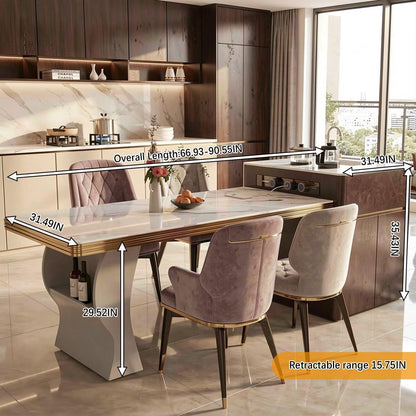 60"-79"Marble Kitchen Island Dining Combo with Built-in Outlets, Sink & Wine Storage