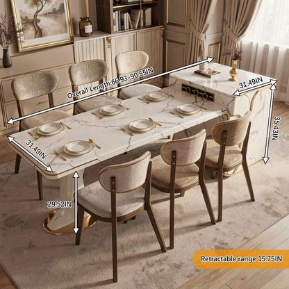 60"-79"Luxury Marble Kitchen Island with Extendable Dining Table & Gold Trim