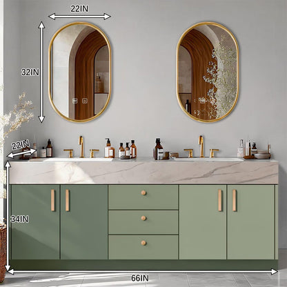 60"-96"Modern Green Bathroom Vanity with Double Sinks & Soft-Close Storage Drawers