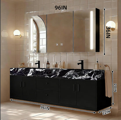 60” - 96” Wall-Mounted Bathroom Vanities with Integrated Double Sinks