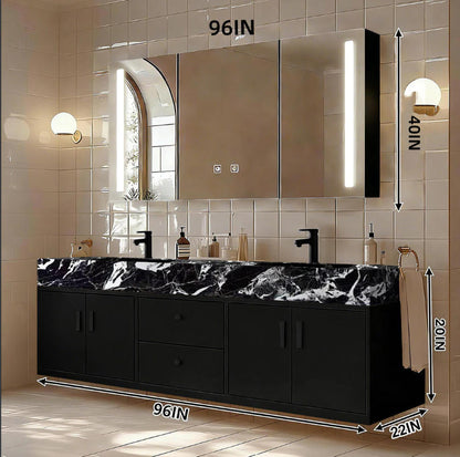 60” - 96” Wall-Mounted Bathroom Vanities with Integrated Double Sinks