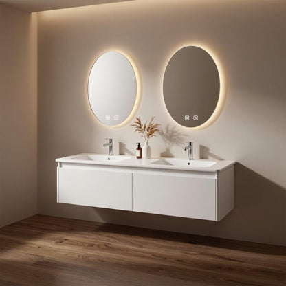 60”-96”Modern Wall Mounted Bathroom Vanity with Matte White Finish & Dual LED Mirrors
