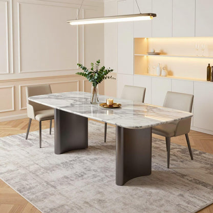 56"-96"Modern Marble Dining Table, Rectangular White Marble Table with Sleek Metal Legs