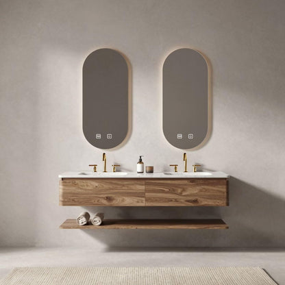 60"-78"Modern Dark Wood Bathroom Vanity with Dual Sinks & Backlit LED Mirrors