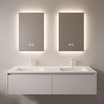 60”-84”Double Sink Floating Bathroom Vanity, All-White Modern Cabinet with Backlit LED Mirrors