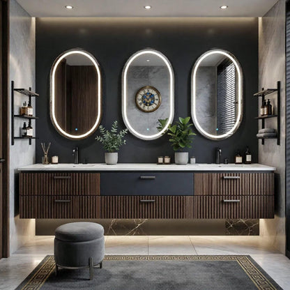 60"-96"Contemporary Fluted Bathroom Vanity with Double Sinks & Storage Drawers