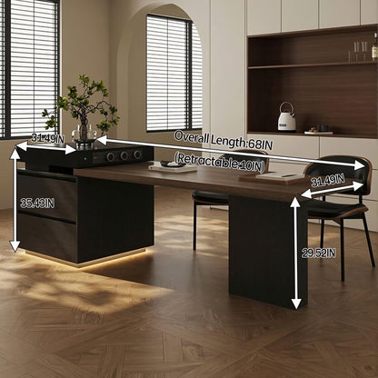 56"-96"Modern Wood Kitchen Island with Integrated Dining Table & LED Lighting