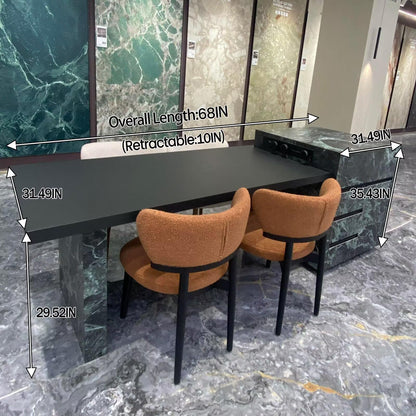 56"-96"Modern Green Marble Kitchen Island & Dining Combo with Storage Cabinet