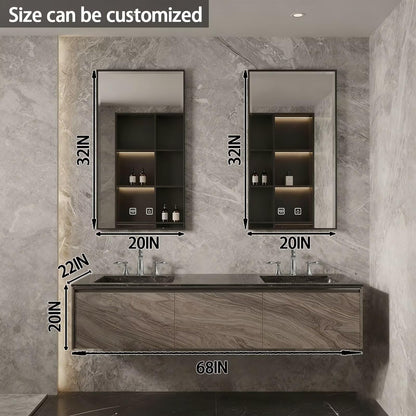 60"-84"Luxury Modern Bathroom Vanity with Black Stone Top & Smart Storage Mirrors