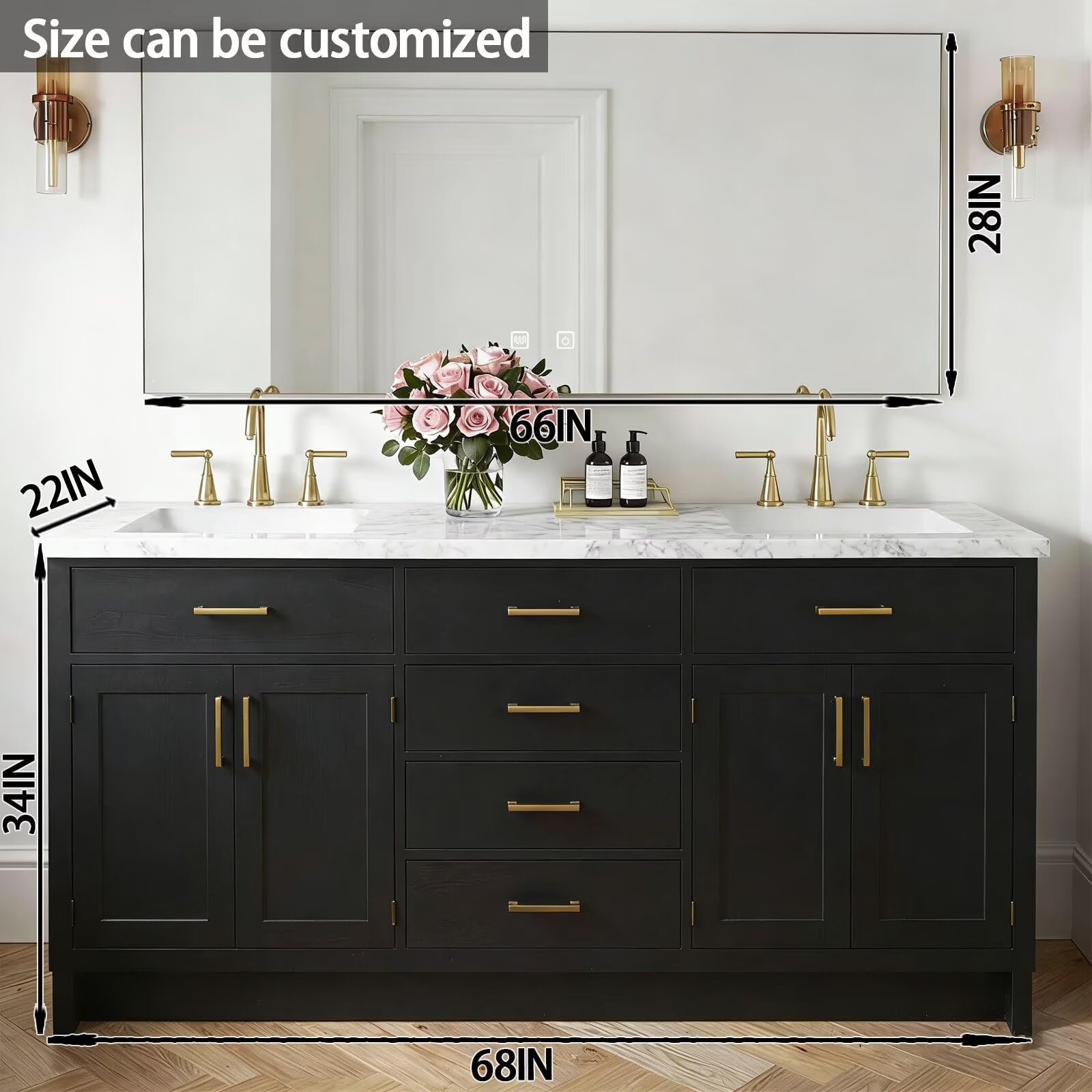 64"-92"Modern Bathroom Vanity Set with Storage Drawers & Large LED Smart Mirror