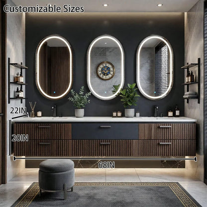 60"-96"Contemporary Fluted Bathroom Vanity with Double Sinks & Storage Drawers