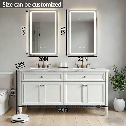 60”-84”Double Sink Freestanding Vanity with LED Mirrors, Off-White Cabinet & Marble Top