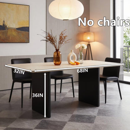60"-80"Modern Rectangular Dining Table, Light Travertine Top with Matte Black Legs