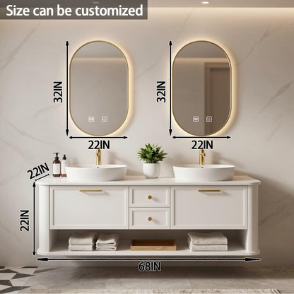 60”-84”Double Floating Vanity Modern LED Mirror Wall Mounted Bathroom Cabinet