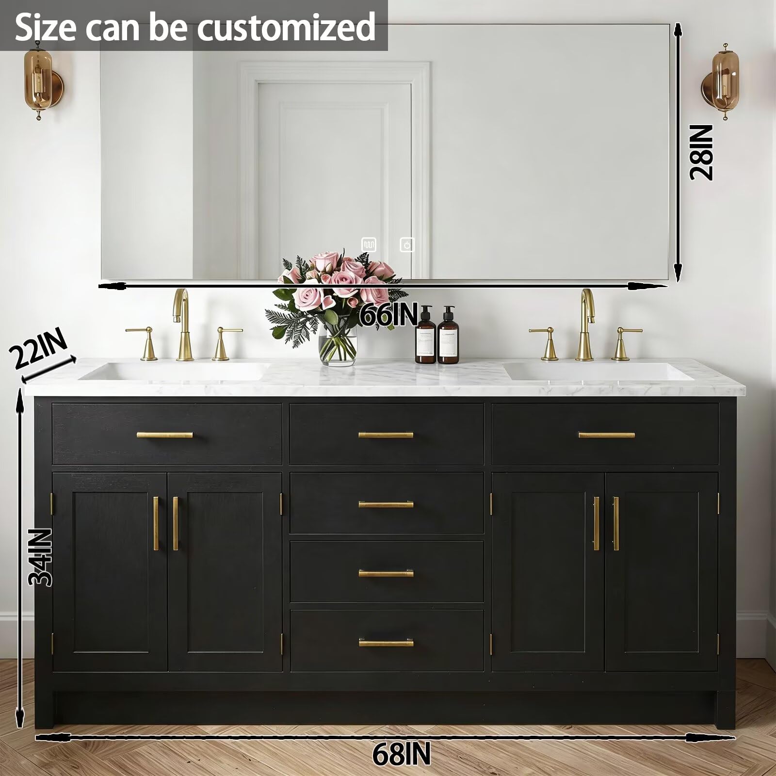 64"-96"Modern Farmhouse Bathroom Vanity Set with Large LED Mirror & Ample Storage