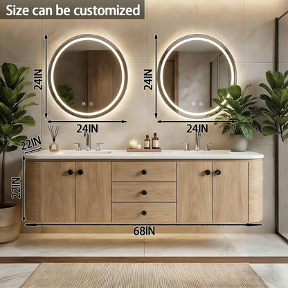 60"-84"Modern Light Oak Floating Bathroom Vanity Set with Black Hardware