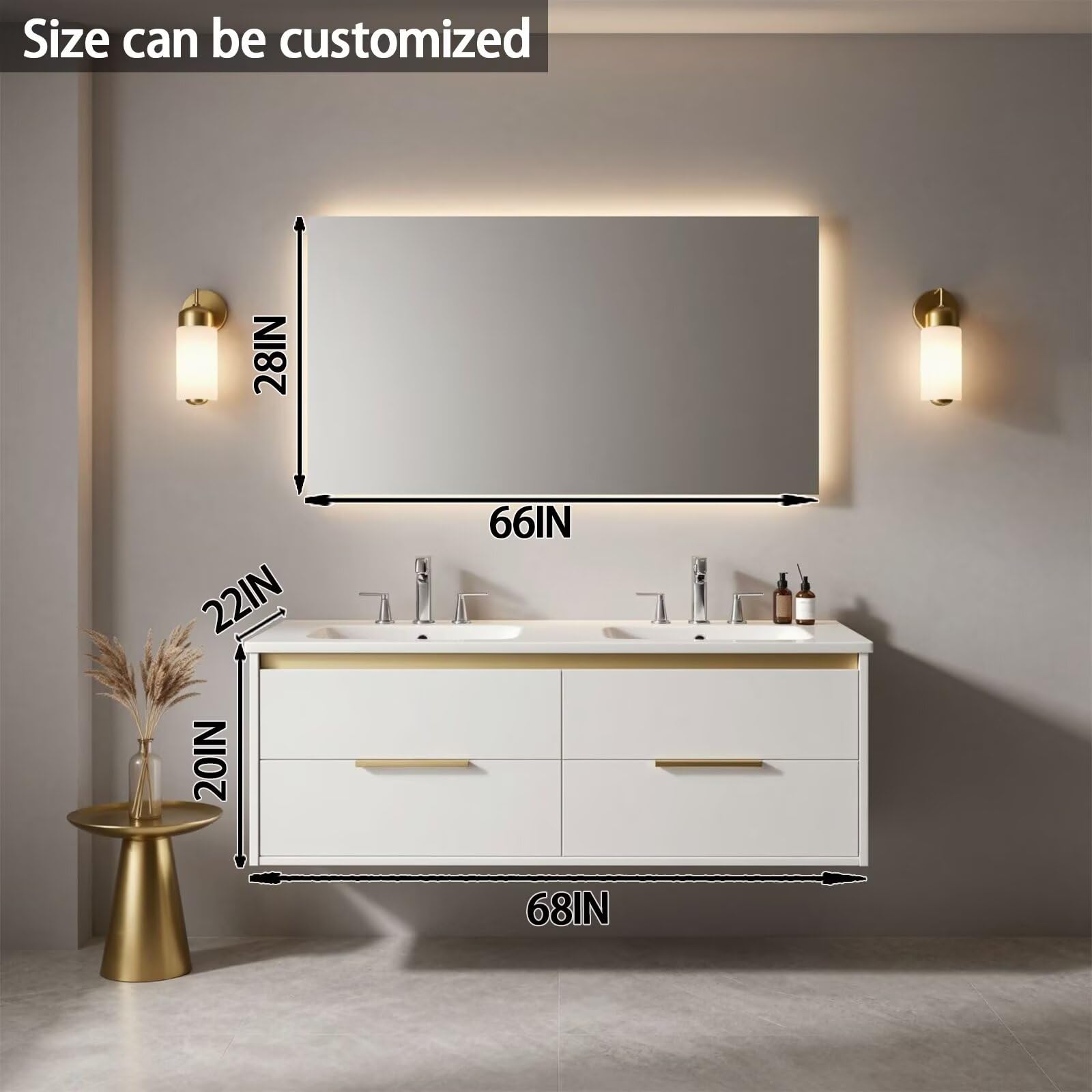 60“-84“Contemporary Bathroom Vanity with Integrated Sink Top & Smart LED Mirror