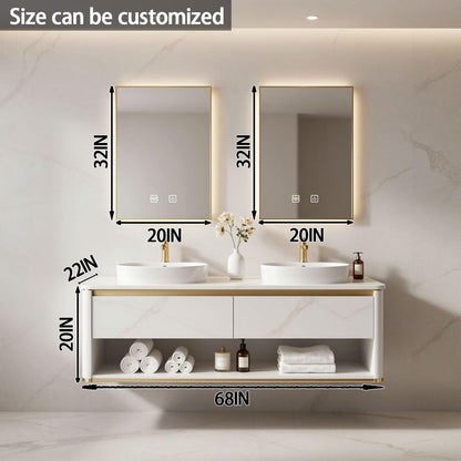 60"-84"Wall Mounted Bathroom Vanity with Double Sinks & Open Towel Shelf