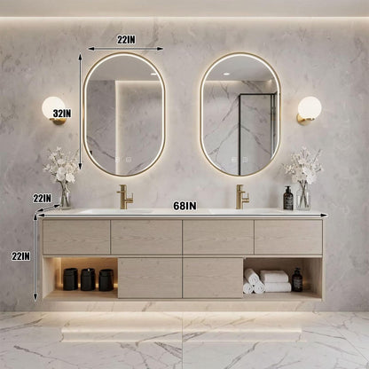 60”-96”Modern Wall-Mounted Vanity with Open LED Shelf & Marble-Look TopModern Wall-Mounted Vanity with Open LED Shelf & Marble-Look TopModern Wall-Mounted Vanity with Open LED Shelf & Marble-Look Top