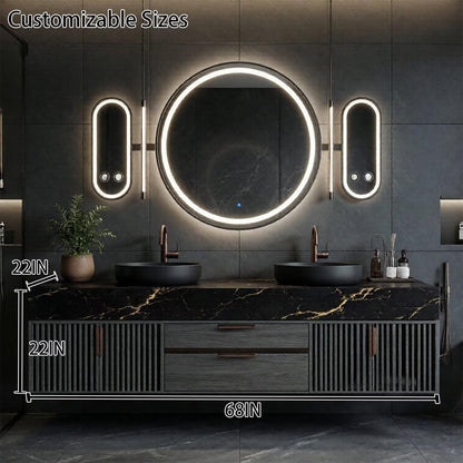 60"-96"Luxury Bathroom Vanity Set with Black Marble Countertop & Storage Drawers