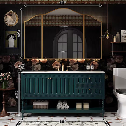 40"-68"Vintage Style Bathroom Vanity with Marble Top & Gold Hardware, Mid-Century