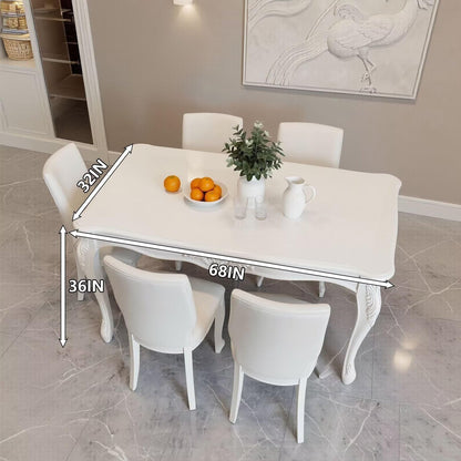 60"-80"White French Country Dining Table Set with 6 Chairs, Carved Wood, Seats 6