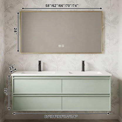 60”-84”Double Sink Floating Bathroom Vanity, Sage Green Cabinet with Gold Framed LED Mirror