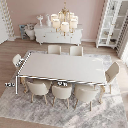 60"-80"Elegant Rectangular Dining Table, White Top with Gold Accents for Dining Room