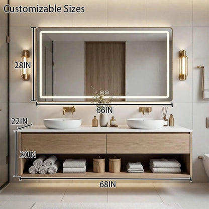 60“-96”Modern Floating Bathroom Vanity with Open Shelf & Gold Hardware