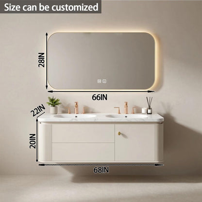60"-84"Luxury Curved Bathroom Vanity with Double Basin & Smart LED Lighted Mirror
