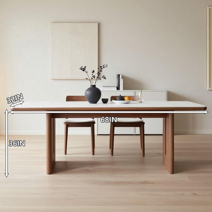 60"-80"White Marble & Walnut Wood Dining Table, Modern Rectangular Kitchen Table for Home