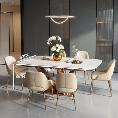 60"-80"Luxury White Marble Dining Table, Modern Kitchen Table with Elegant Rose Gold Base