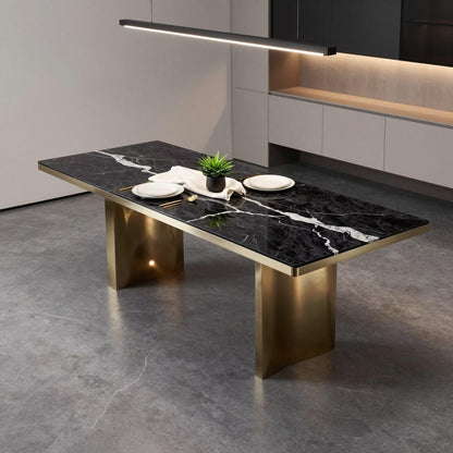 56"-88"Luxury Rectangular Dining Table, Black Marble Top with Gold Frame Legs
