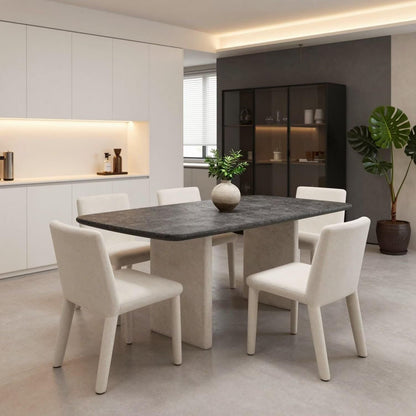 56"-88"Modern Rectangular Dining Table, Dark Stone Top with Concrete Pedestal Legs