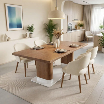 56"-88"Modern Solid Wood Dining Table with Double Pedestal Base for 6 People