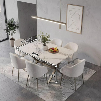 56"-88"Modern Rectangular Dining Table with Marble Top & Gold Crisscross Legs