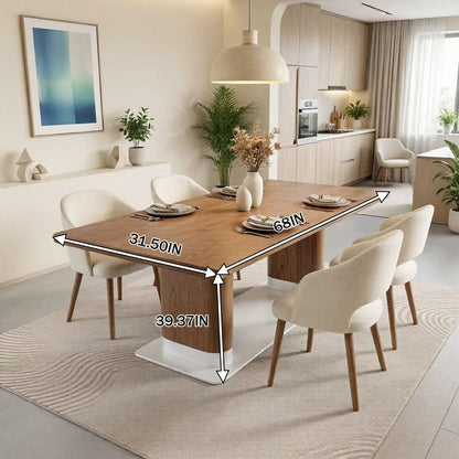 56"-88"Modern Solid Wood Dining Table with Double Pedestal Base for 6 People