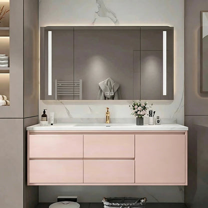 36"- 52" Grey Wall Mounted Bathroom Vanity Set with Defogging Mirror Cabinet and Sink