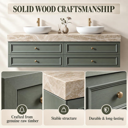 52''-110'' Wall-Mounted Bathroom Vanity with Double Sink Includes  Farmhouse Cabinet
