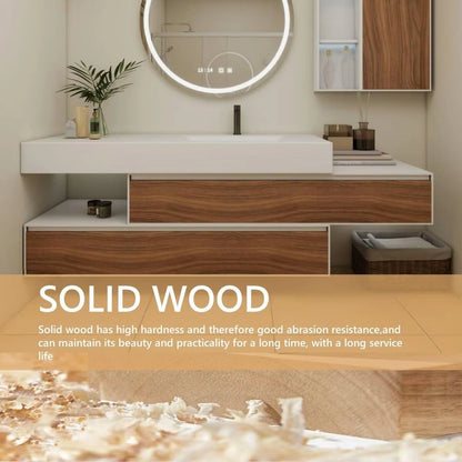 60” - 68” Unique Floating Bathroom Vanity with Mirror Side Cabinet