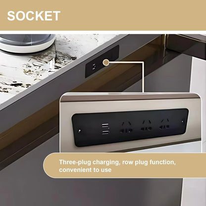 83” - 98” Light Luxury Kitchen Island with Gold Stripes Decoration (No Chair)