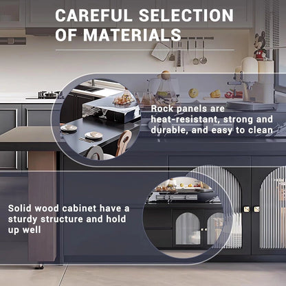 39” - 63” Black Simple Kitchen Island with Unique Pattern Countertop (No Chair)