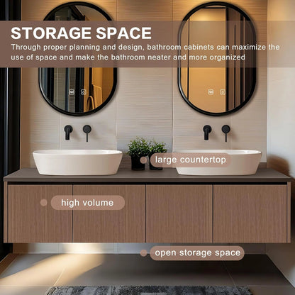 60” - 78” Retro Wood Bathroom Vanity with Several Drawers & Irregular Mirror