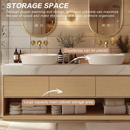 60” - 96” Floor-Standing Bathroom Vanity Includes Solid Wood Open Storage Cabinet