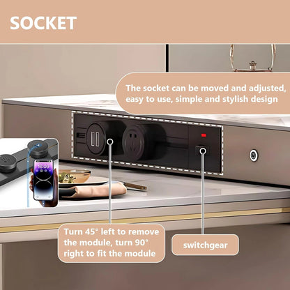 41” - 57” Beige Simple Kitchen Island Includes Ambient Light Strip (No Chair)