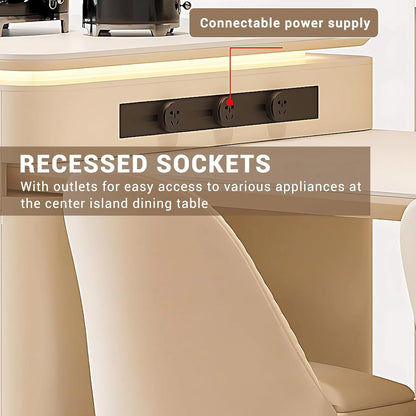 87”-102” White Minimalist Kitchen Island Includes Visualize Stripe Panel