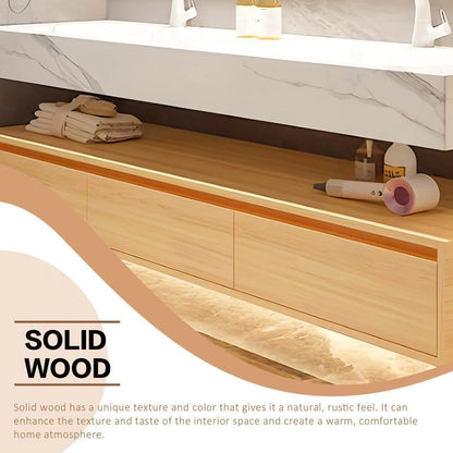 60” - 78” Floating Solid Wood Bathroom Vanity with Three Large Drawers & Smart Mirror