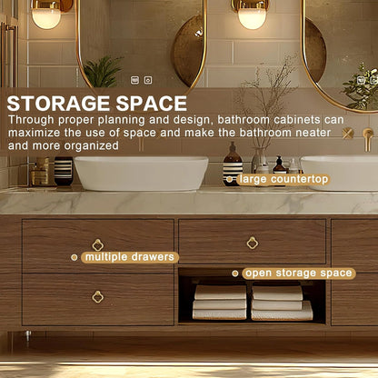 68” - 80” Retro Simple Bathroom Vanity Includes Solid Wood Cabinet & Round Mirror