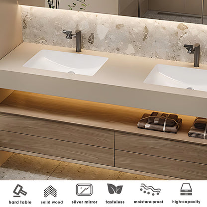 52"- 78" Double Basin Bathroom Vanity Set with 4 Drawers & Open Storage & LED Defogging Mirror Cabinet