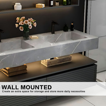 52"- 78"  Open Storage Floating Double Sink And Faucet With LED Smart Mirror